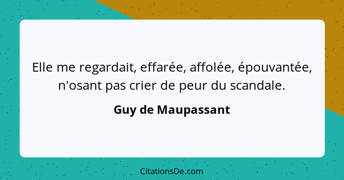 Elle me regardait, effarée, affolée, épouvantée, n'osant pas crier de peur du scandale.... - Guy de Maupassant