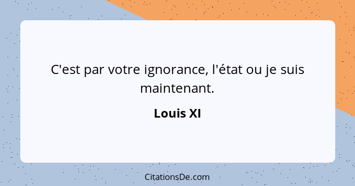 C'est par votre ignorance, l'état ou je suis maintenant.... - Louis XI