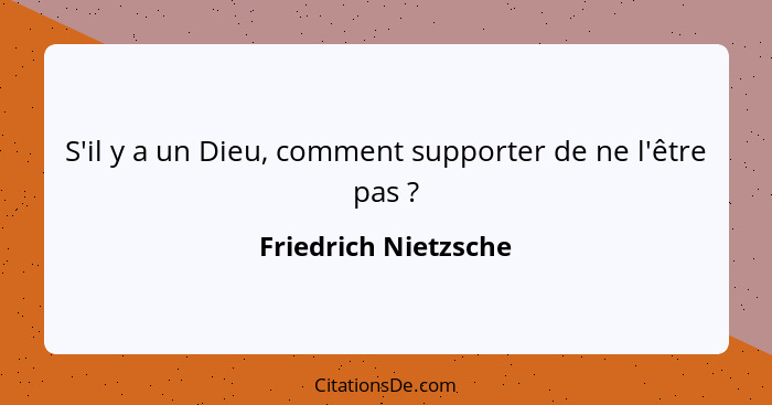 S'il y a un Dieu, comment supporter de ne l'être pas ?... - Friedrich Nietzsche