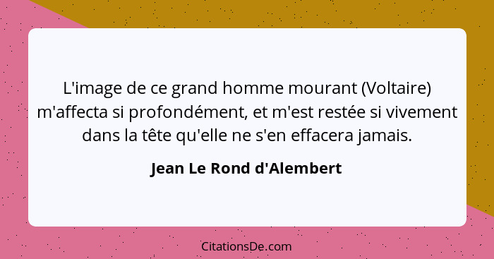 L'image de ce grand homme mourant (Voltaire) m'affecta si profondément, et m'est restée si vivement dans la tête qu'elle... - Jean Le Rond d'Alembert