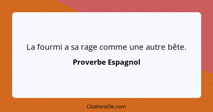 La fourmi a sa rage comme une autre bête.... - Proverbe Espagnol