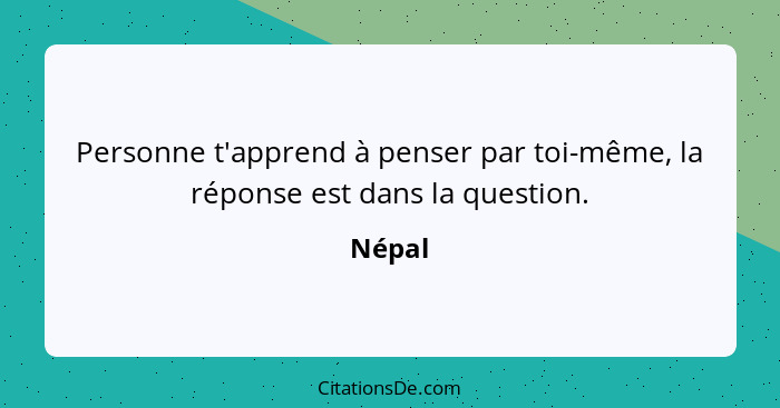 Personne t'apprend à penser par toi-même, la réponse est dans la question.... - Népal