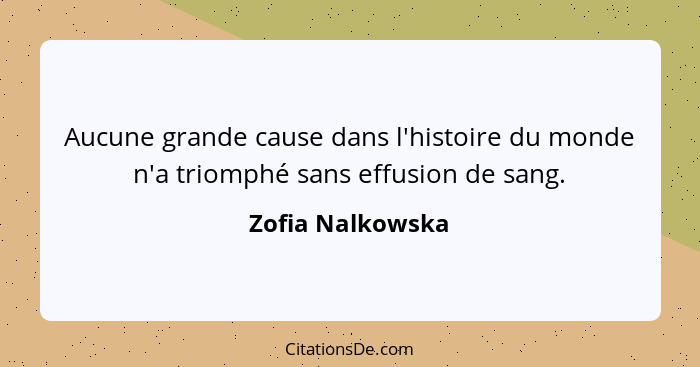 Aucune grande cause dans l'histoire du monde n'a triomphé sans effusion de sang.... - Zofia Nalkowska