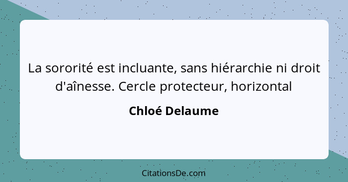 La sororité est incluante, sans hiérarchie ni droit d'aînesse. Cercle protecteur, horizontal... - Chloé Delaume