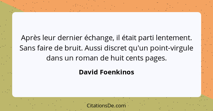 Après leur dernier échange, il était parti lentement. Sans faire de bruit. Aussi discret qu'un point-virgule dans un roman de huit c... - David Foenkinos