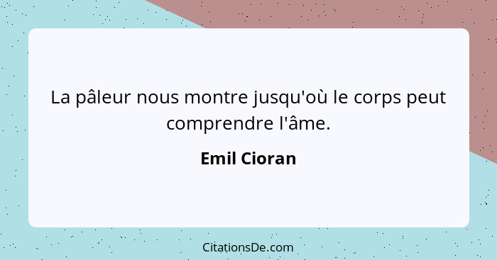 La pâleur nous montre jusqu'où le corps peut comprendre l'âme.... - Emil Cioran