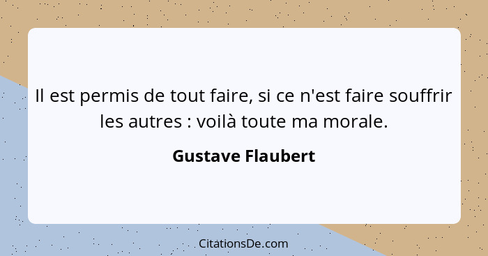 Il est permis de tout faire, si ce n'est faire souffrir les autres : voilà toute ma morale.... - Gustave Flaubert