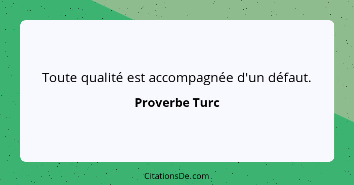 Toute qualité est accompagnée d'un défaut.... - Proverbe Turc