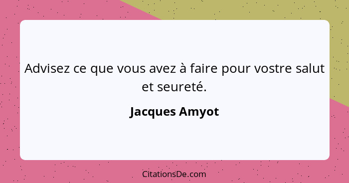 Advisez ce que vous avez à faire pour vostre salut et seureté.... - Jacques Amyot