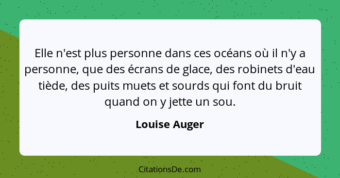 Elle n'est plus personne dans ces océans où il n'y a personne, que des écrans de glace, des robinets d'eau tiède, des puits muets et so... - Louise Auger