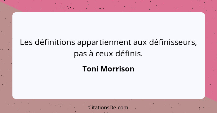 Les définitions appartiennent aux définisseurs, pas à ceux définis.... - Toni Morrison