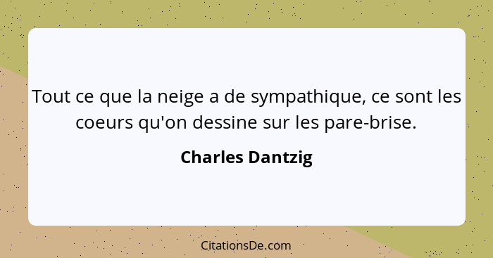 Tout ce que la neige a de sympathique, ce sont les coeurs qu'on dessine sur les pare-brise.... - Charles Dantzig