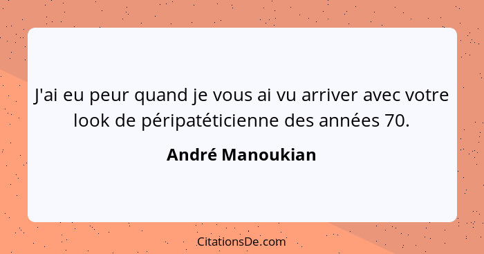 J'ai eu peur quand je vous ai vu arriver avec votre look de péripatéticienne des années 70.... - André Manoukian