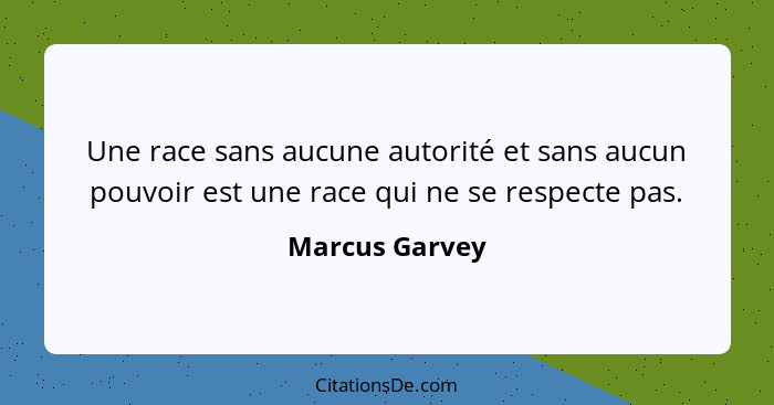 Une race sans aucune autorité et sans aucun pouvoir est une race qui ne se respecte pas.... - Marcus Garvey