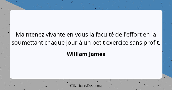 Maintenez vivante en vous la faculté de l'effort en la soumettant chaque jour à un petit exercice sans profit.... - William James