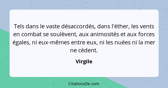 Tels dans le vaste désaccordés, dans l'éther, les vents en combat se soulèvent, aux animosités et aux forces égales, ni eux-mêmes entre eux,... - Virgile