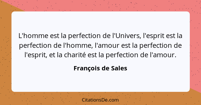 L'homme est la perfection de l'Univers, l'esprit est la perfection de l'homme, l'amour est la perfection de l'esprit, et la charit... - François de Sales