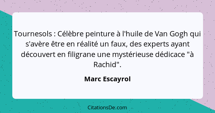 Tournesols : Célèbre peinture à l'huile de Van Gogh qui s'avère être en réalité un faux, des experts ayant découvert en filigrane... - Marc Escayrol