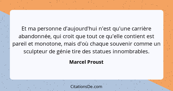 Et ma personne d'aujourd'hui n'est qu'une carrière abandonnée, qui croit que tout ce qu'elle contient est pareil et monotone, mais d'o... - Marcel Proust