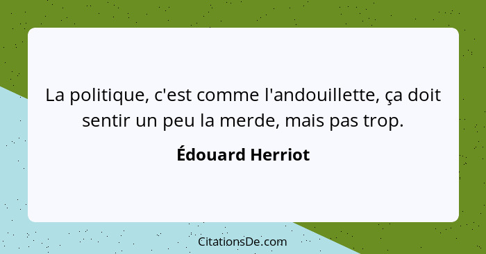 La politique, c'est comme l'andouillette, ça doit sentir un peu la merde, mais pas trop.... - Édouard Herriot