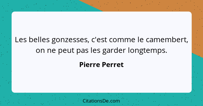 Les belles gonzesses, c'est comme le camembert, on ne peut pas les garder longtemps.... - Pierre Perret