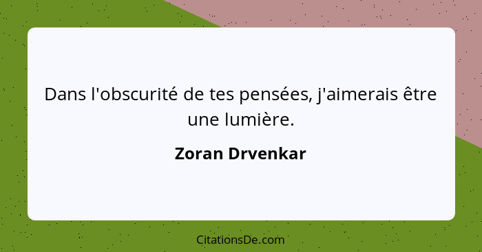 Dans l'obscurité de tes pensées, j'aimerais être une lumière.... - Zoran Drvenkar