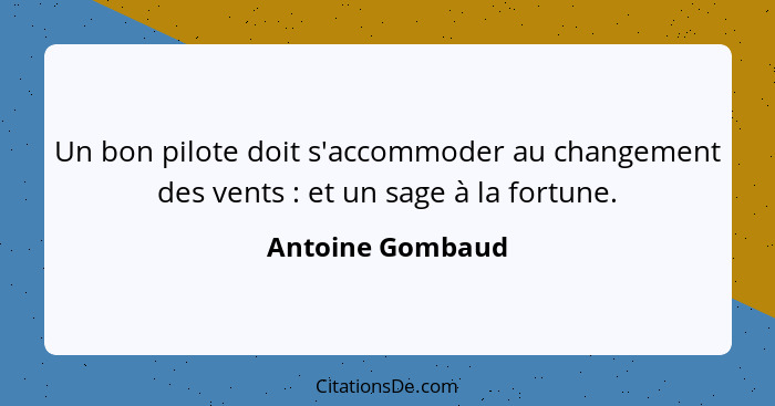 Un bon pilote doit s'accommoder au changement des vents : et un sage à la fortune.... - Antoine Gombaud