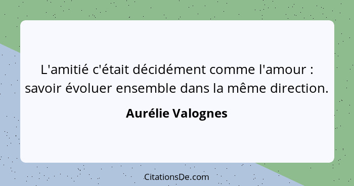 L'amitié c'était décidément comme l'amour : savoir évoluer ensemble dans la même direction.... - Aurélie Valognes