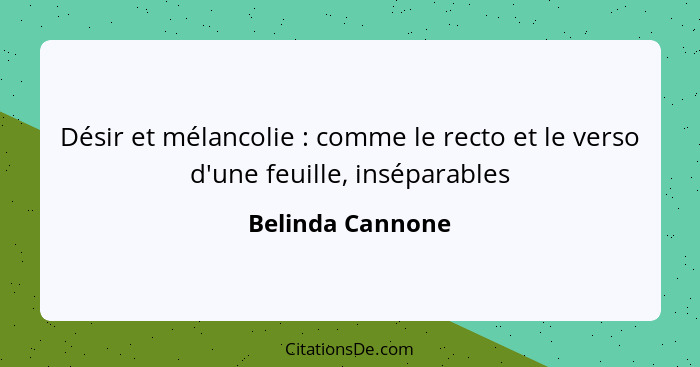 Désir et mélancolie : comme le recto et le verso d'une feuille, inséparables... - Belinda Cannone