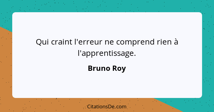 Qui craint l'erreur ne comprend rien à l'apprentissage.... - Bruno Roy