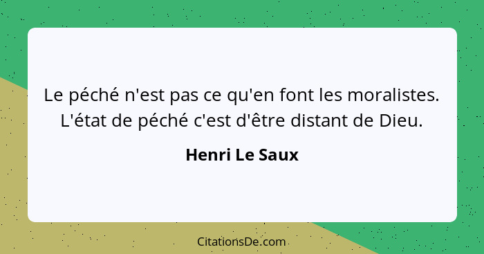 Le péché n'est pas ce qu'en font les moralistes. L'état de péché c'est d'être distant de Dieu.... - Henri Le Saux