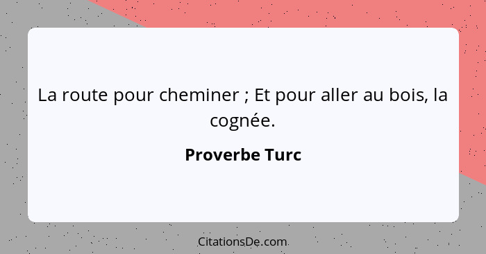 La route pour cheminer ; Et pour aller au bois, la cognée.... - Proverbe Turc