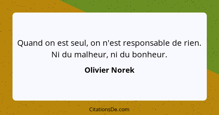 Quand on est seul, on n'est responsable de rien. Ni du malheur, ni du bonheur.... - Olivier Norek