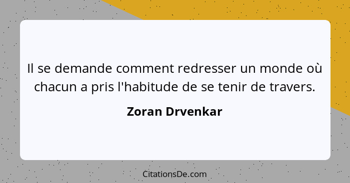 Il se demande comment redresser un monde où chacun a pris l'habitude de se tenir de travers.... - Zoran Drvenkar