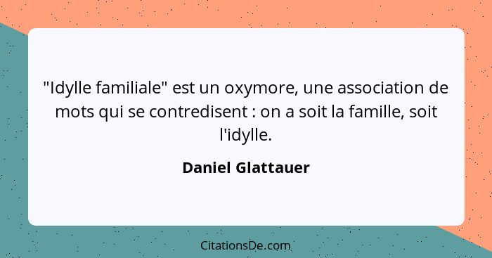 "Idylle familiale" est un oxymore, une association de mots qui se contredisent : on a soit la famille, soit l'idylle.... - Daniel Glattauer