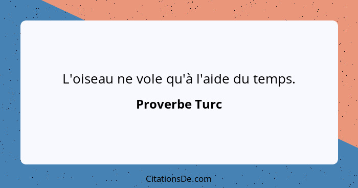 L'oiseau ne vole qu'à l'aide du temps.... - Proverbe Turc