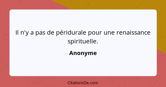 Il n'y a pas de péridurale pour une renaissance spirituelle.... - Anonyme