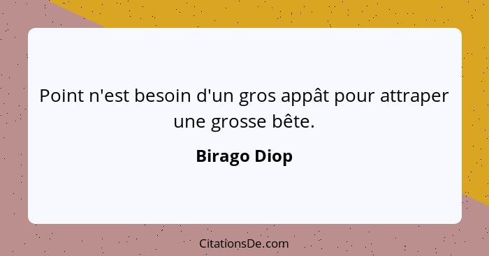 Point n'est besoin d'un gros appât pour attraper une grosse bête.... - Birago Diop