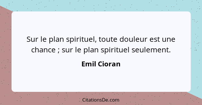 Sur le plan spirituel, toute douleur est une chance ; sur le plan spirituel seulement.... - Emil Cioran