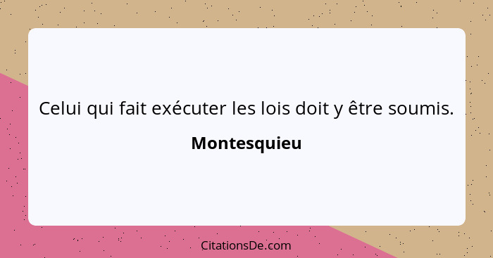 Celui qui fait exécuter les lois doit y être soumis.... - Montesquieu