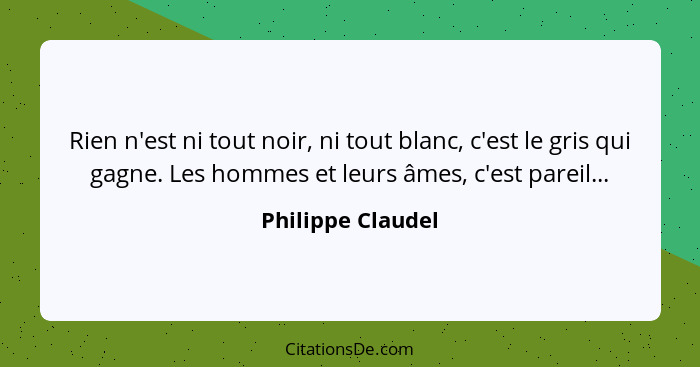 Rien n'est ni tout noir, ni tout blanc, c'est le gris qui gagne. Les hommes et leurs âmes, c'est pareil...... - Philippe Claudel