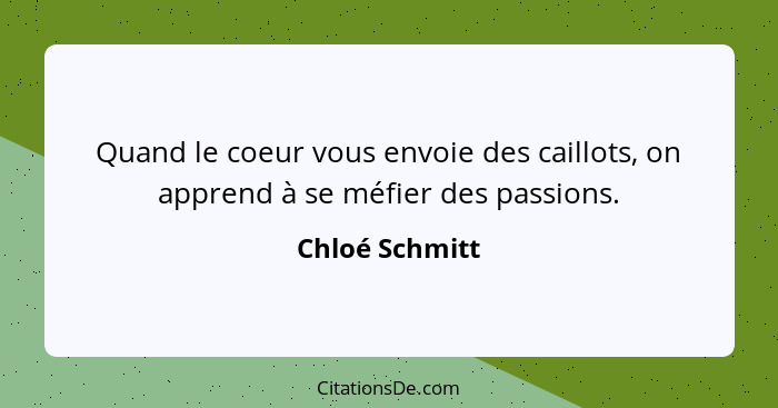 Quand le coeur vous envoie des caillots, on apprend à se méfier des passions.... - Chloé Schmitt