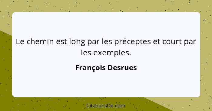 Le chemin est long par les préceptes et court par les exemples.... - François Desrues