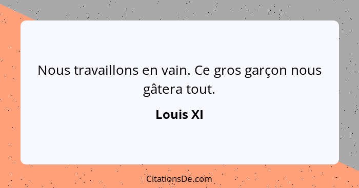 Nous travaillons en vain. Ce gros garçon nous gâtera tout.... - Louis XI