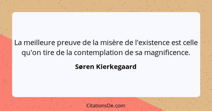 La meilleure preuve de la misère de l'existence est celle qu'on tire de la contemplation de sa magnificence.... - Søren Kierkegaard