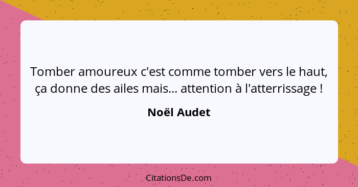 Tomber amoureux c'est comme tomber vers le haut, ça donne des ailes mais... attention à l'atterrissage !... - Noël Audet