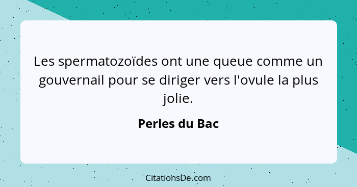 Les spermatozoïdes ont une queue comme un gouvernail pour se diriger vers l'ovule la plus jolie.... - Perles du Bac