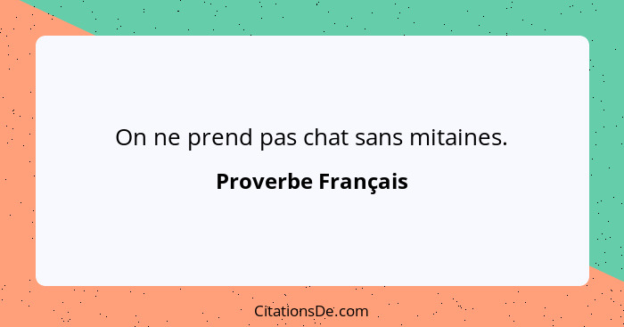 On ne prend pas chat sans mitaines.... - Proverbe Français