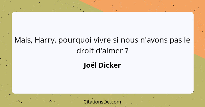 Mais, Harry, pourquoi vivre si nous n'avons pas le droit d'aimer ?... - Joël Dicker