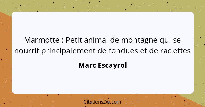 Marmotte : Petit animal de montagne qui se nourrit principalement de fondues et de raclettes... - Marc Escayrol